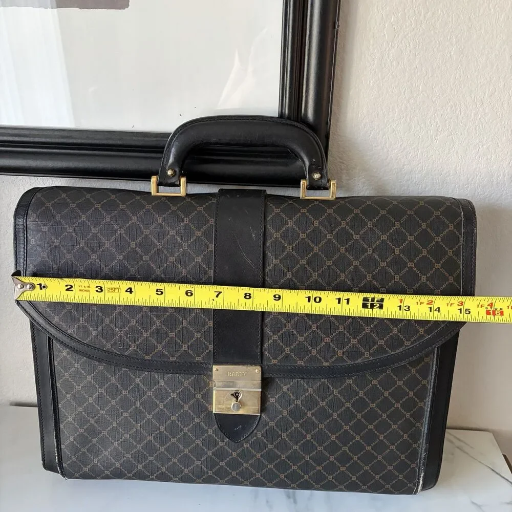 Vintage BALLY Monogram Canvas Leather Briefcase With Key